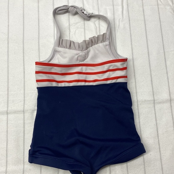 Janie & Jack Baby Girl Retro Stripe One Piece Swimwear in Red and Blue,size 6-12 - Picture 3 of 6